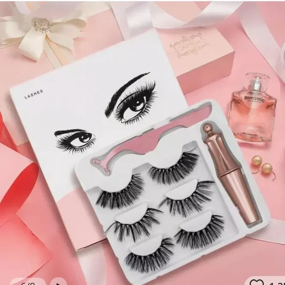 SET OF 3 PAIRS OF 3D MAGNETIC MINK LASHES WITH MAGNETIC EYELINER AND TWEEZERS - Picture 10 of 10